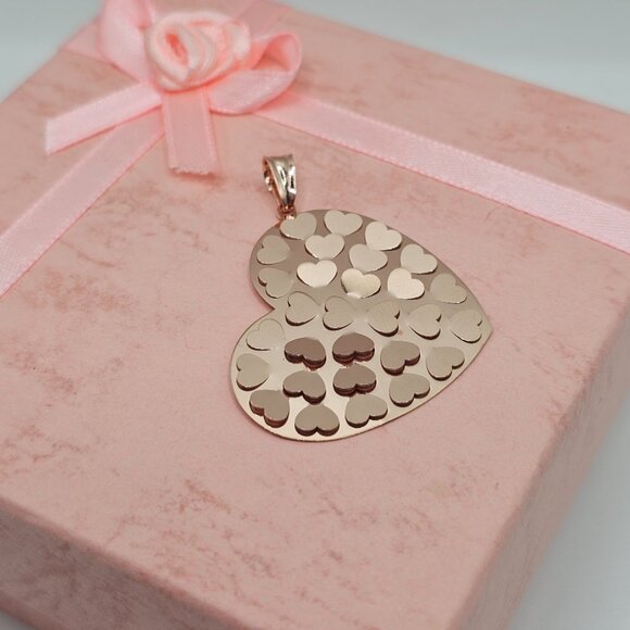 Sterling Silver 925 Rose Gold Plated Confetti Heart Pendant - Picture 2 of 11